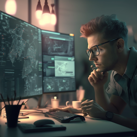 "Un développeur en plein travail" (Midjourney)