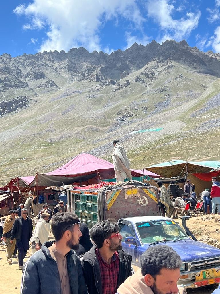A chicken seller in the bazaar of Shandur