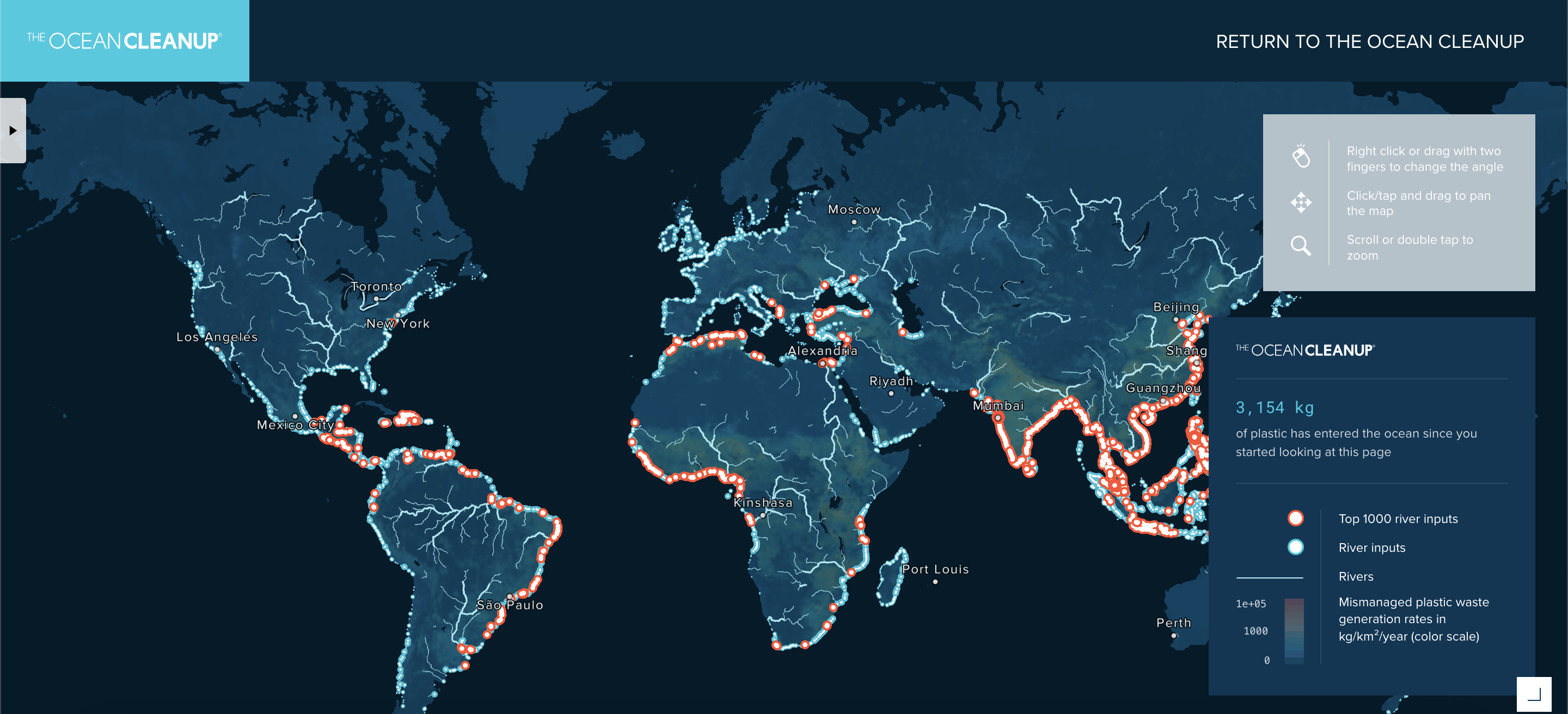 Voici les rivières les plus polluantes du monde. Source : Ocean Clean Up