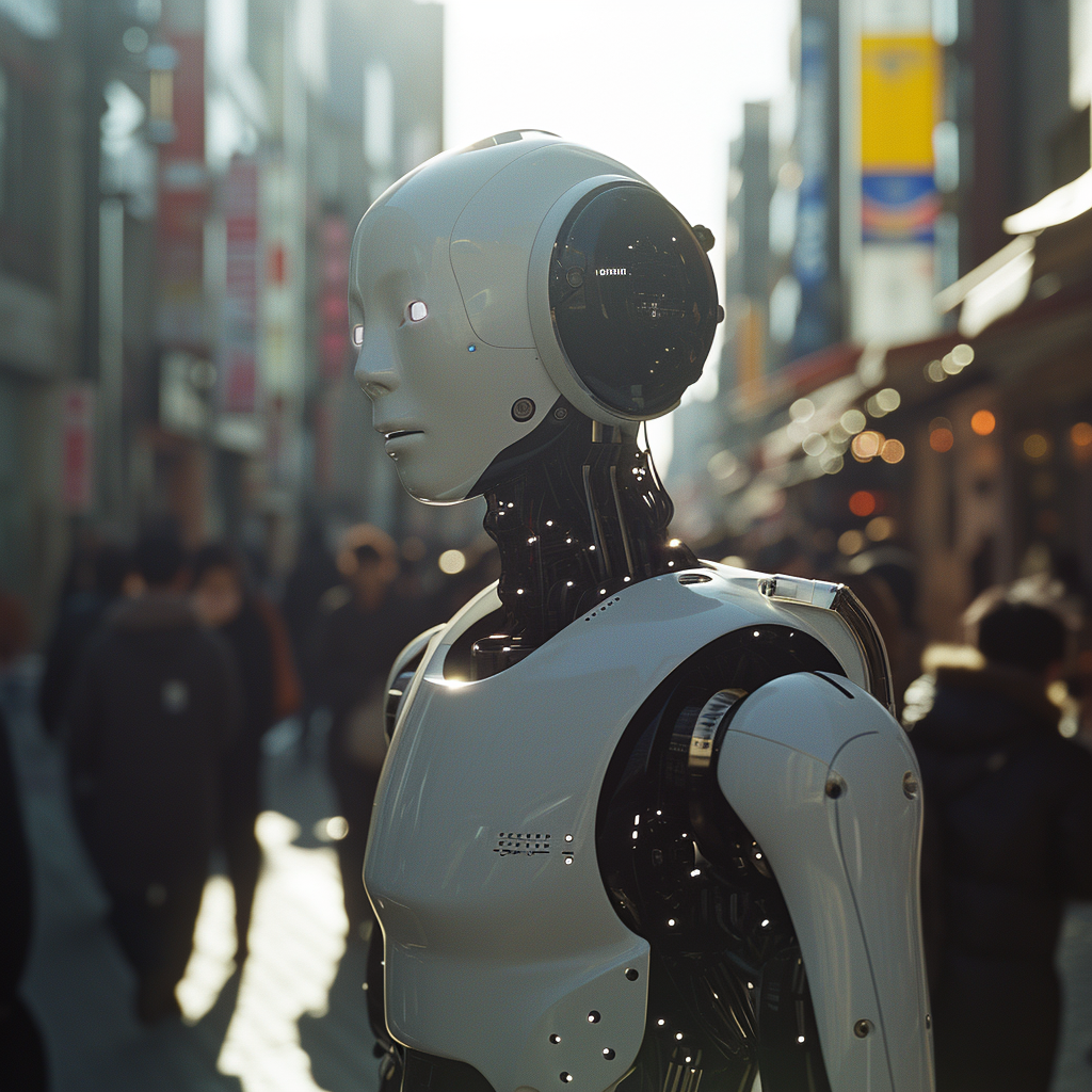 “Un robot dans les rues de Tokyo” (Qant, M. de R. avec Midjourney)