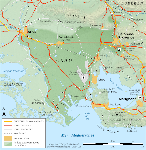 Limites approximatives de la Crau (c) Eric Gaba – Wikimedia Commons user: Sting